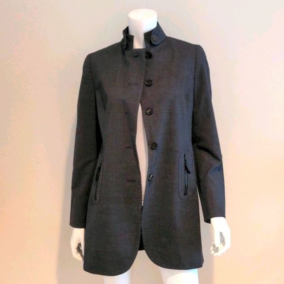 Akris Blazer Charcoal Gray Wool Zipper Pockets Size 8 - Picture 4 of 8
